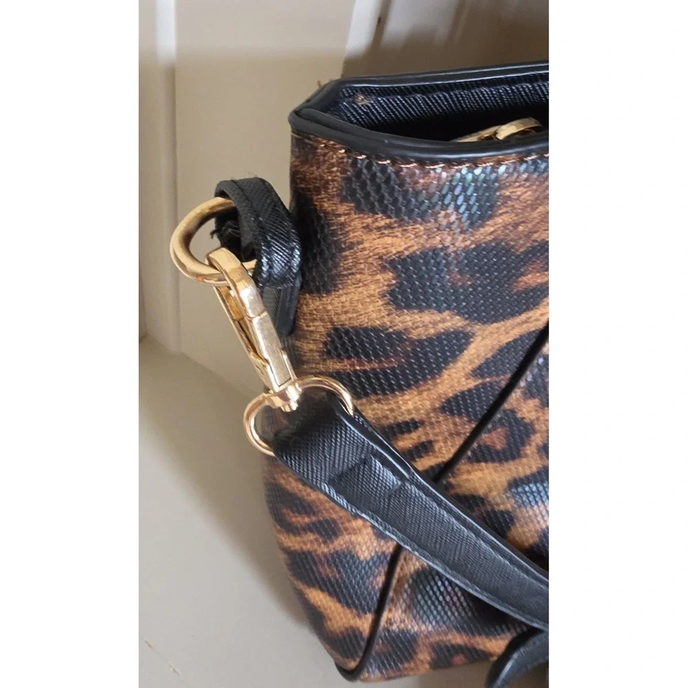 Leopard Print Satchel Bag – Black Handles & Gold Hardware - OS